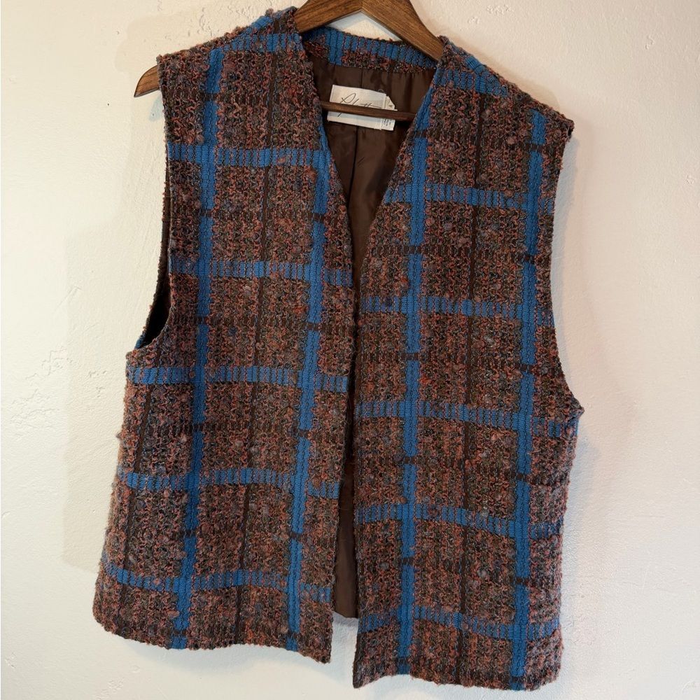 Vintage Plaid Vest in Brown and Blue